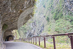 Jiuqudong Tunnel of Nine Turns at Taroko National Park. a famous tourist spot in Xiulin, Hualien