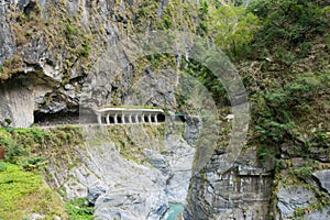 Jiuqudong Tunnel of Nine Turns at Taroko National Park. a famous tourist spot in Xiulin, Hualien, Taiwan