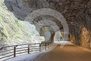 Jiuqudong Tunnel of Nine Turns at Taroko National Park. a famous tourist spot in Xiulin, Hualien, Taiwan