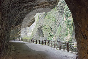 Jiuqudong Tunnel of Nine Turns at Taroko National Park. a famous tourist spot in Xiulin, Hualien, Taiwan