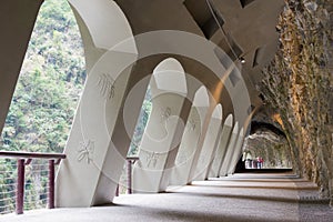 Jiuqudong Tunnel of Nine Turns at Taroko National Park. a famous tourist spot in Xiulin, Hualien, Taiwan