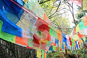Tibetan Prayer Flags in Jiuzhaigou National Park of Sichuan China