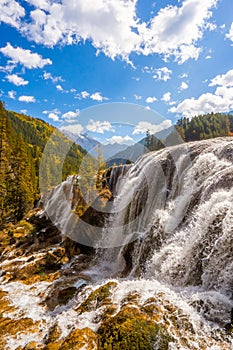 Jiuzhaigou national park and Pearl Shoal Waterfalls during autumn in Ngawa Tibetan and Qiang in Sichuan , China : 17 October 2023