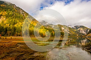 Jiuzhaigou , Unesco nature reserve and national park during autumn in Ngawa Tibetan and Qiang in Sichuan , China : 17 October 2023