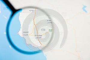 Jizan city in Saudi Arabia visualization illustrative concept on display screen through magnifying glass photo