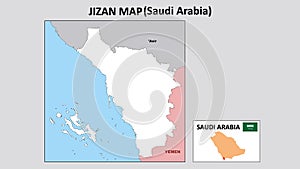 Jizan Map. Political map of Jizan. Jizan Map of Saudi Arabia with neighboring countries and borders photo