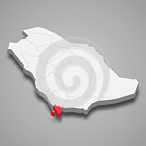 Jizan region location within Saudi Arabia 3d map photo