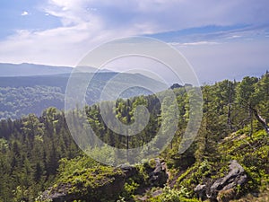 Jizera Mountains jizerske hory panorama, view with lush green