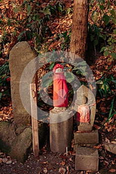 Jizo Bosatsu stone monk statues at Yamadera temple, Yamagata, Japan