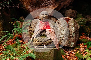 Jizo Bosatsu stone monk statues at Yamadera temple, Yamagata, Japan