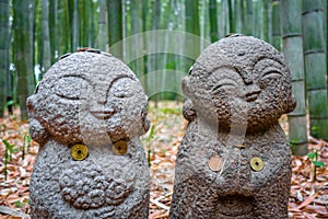 Jizo Statues in Arashiyama bamboo forest, Kyoto, Japan
