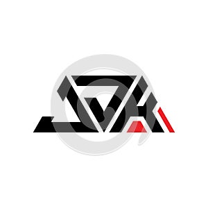 JJK triangle letter logo design with triangle shape. JJK triangle logo design monogram. JJK triangle vector logo template with red