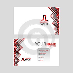The JL logo on the red black business card with a modern design is horizontal and clean. and transparent decoration on the edges.