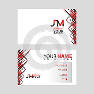The JM logo on the red black business card with a modern design is horizontal and clean. and transparent decoration on the edges.