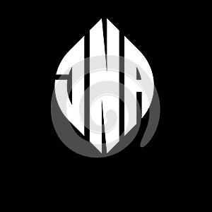 JNA circle letter logo design with circle and ellipse shape. JNA ellipse letters with typographic style. The three initials form a photo