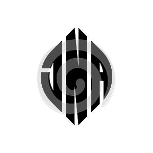 JNA circle letter logo design with circle and ellipse shape. JNA ellipse letters with typographic style. The three initials form a photo