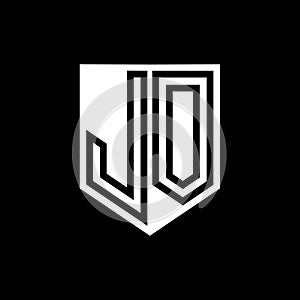 JO Logo monogram shield geometric black line inside white shield color design