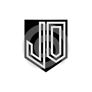JO Logo monogram shield geometric white line inside black shield color design