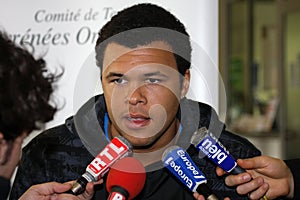 Jo-Wilfried Tsonga during a press conference