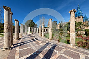 Joan Maragall gardens in Montjuic, ancient columns, Barcelona