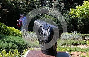 Joan Miro artist sculpture in Marivent palace gardens in Mallorca