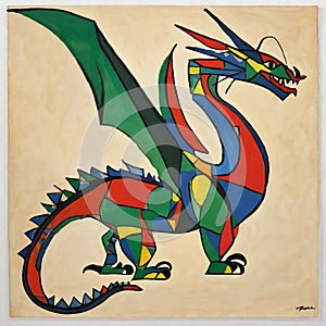 Joan Miro Dragon Painting Abstract Geometry Colorful Western Freestyle Paint Dinosaur Draw AI Art
