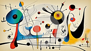 Colorful Abstract Painting In Joan Miro Style With Smooth Curves And Line Drawing Elements photo