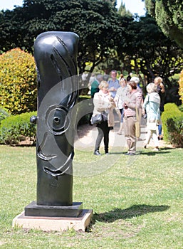 Joan Miro sculpture in Marivent gardens palace in Mallorca vertical