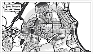 Joao Pessoa Brazil City Map in Black and White Color in Retro Style. Outline Map