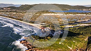 Joaquina Beach in Florianopolis. Aerial view