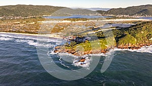 Joaquina Beach in Florianopolis. Aerial view