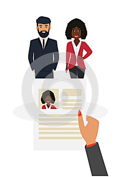 Job agency. Recruiter concept. Choosing a candidate to hire and reading CV