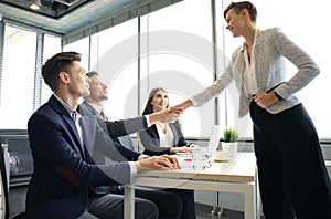 Job applicant having interview. Handshake while job interviewing.