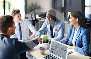 Job applicant having interview. Handshake while job interviewing