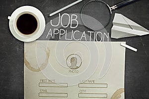 Job application concept on black blackboard with