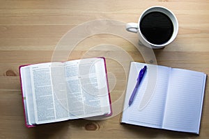 Job bible study with pen view from the top