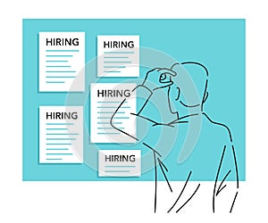 Job board - hiring flyers and thinking man