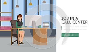 Job in call center landing page. Open vacancy, job position at client service, helpdesk website design layout. Call