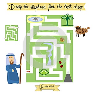 Job for children complete the maze and find lost sheep. Sunday school.