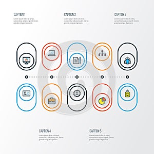 Job Colorful Outline Icons Set. Collection Of Id Badge, Administrator, Network And Other Elements. Also Includes Symbols