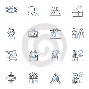 Job evolution line icons collection. Automation, Contingent, Gig, Freelance, Telecommute, Collaboration, Training vector