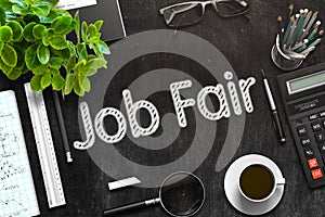 Job Fair Concept on Black Chalkboard. 3D Rendering.