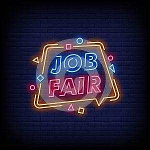 Job Fair Neon Signs Style Text Vector