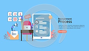 Job hiring, online recruitment concept. empty chair people character. agency interview. select resume process. template for web