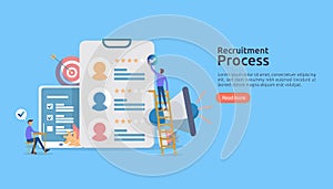 Job hiring, online recruitment concept with people character. agency interview. select resume process. template for web landing