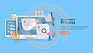Job hiring, online recruitment concept with people character. agency interview. select resume process. template for web landing