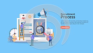 Job hiring, online recruitment concept with people character. agency interview. select resume process. template for web landing