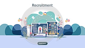 Job hiring and online recruitment concept with tiny people character. agency interview. select a resume process. template for web