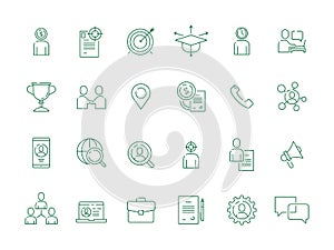 Job hunting. Professional workers top super manager personal employment vector thin icon collection