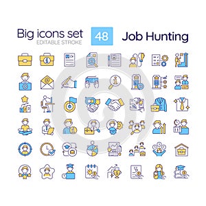 Job hunting RGB color icons set